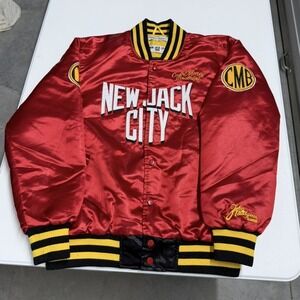 Headgear Classics New Jack City CMB Red Satin Varsity Bomber Jacket Mens L